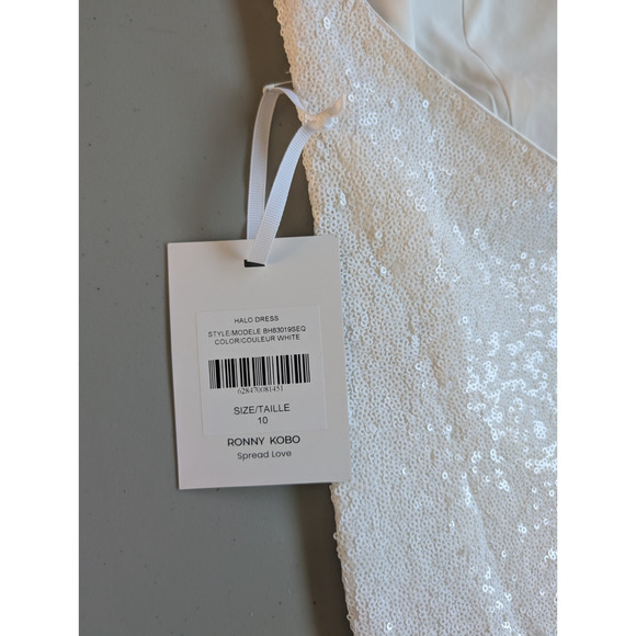 NWT Ronny Kobo Halo High-Neck Sequined Maxi Dress Gown Size 10 White #ND451 - Picture 9 of 12